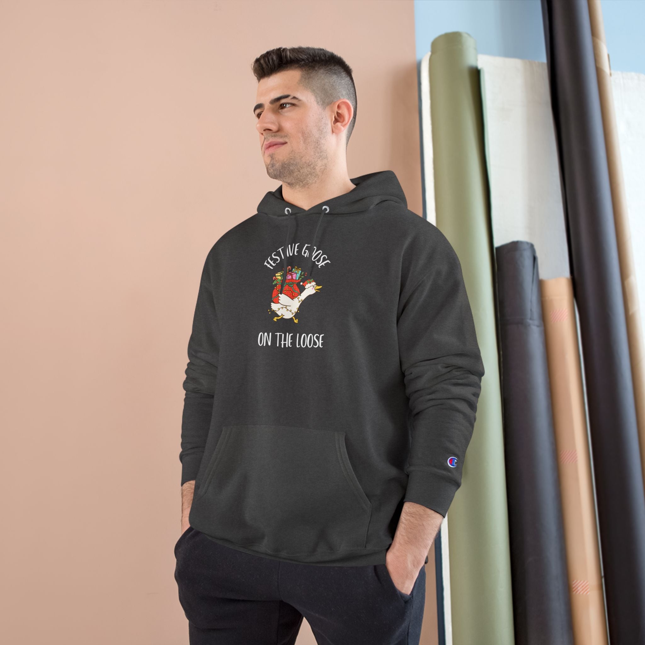 Festive Goose On The Loose Champion Hoodie