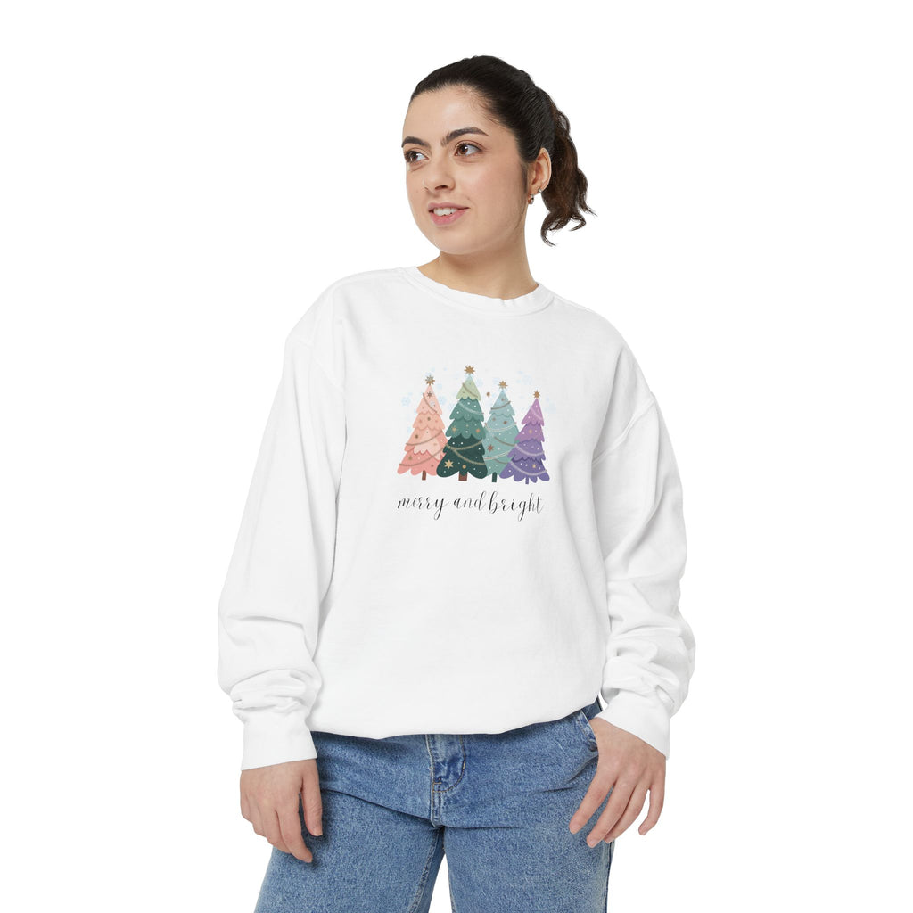 Merry & Bright Colorful Trees Unisex Garment-Dyed Sweatshirt