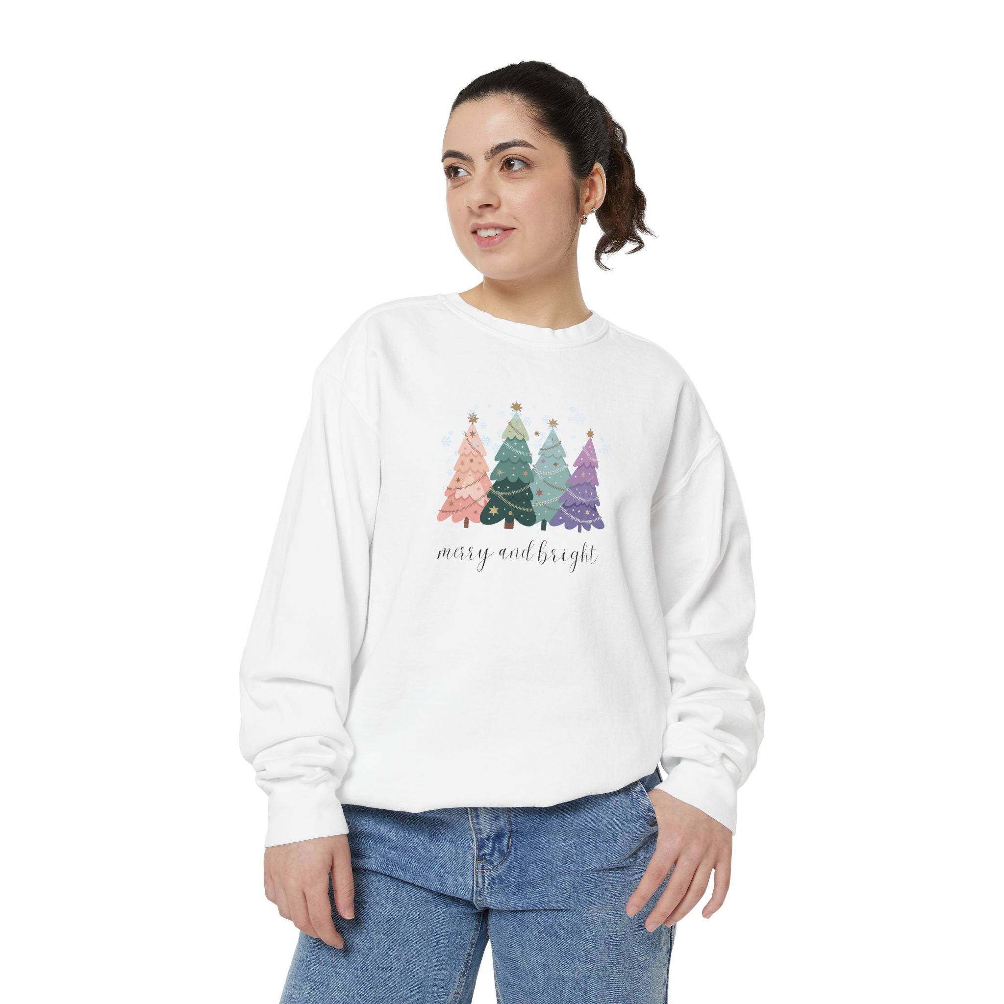 Merry & Bright Colorful Trees Unisex Garment-Dyed Sweatshirt