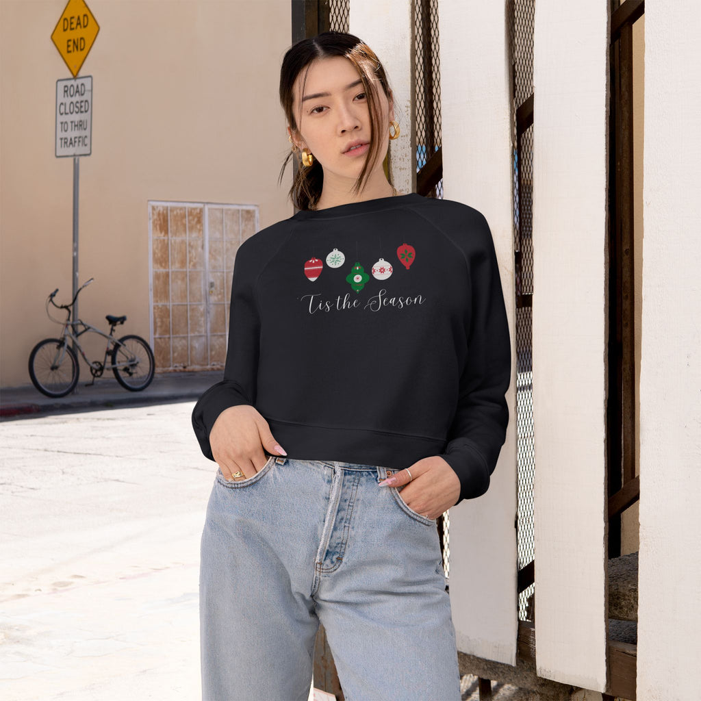 'Tis the Season Cropped Holiday Fleece Pullover with Festive Ornaments