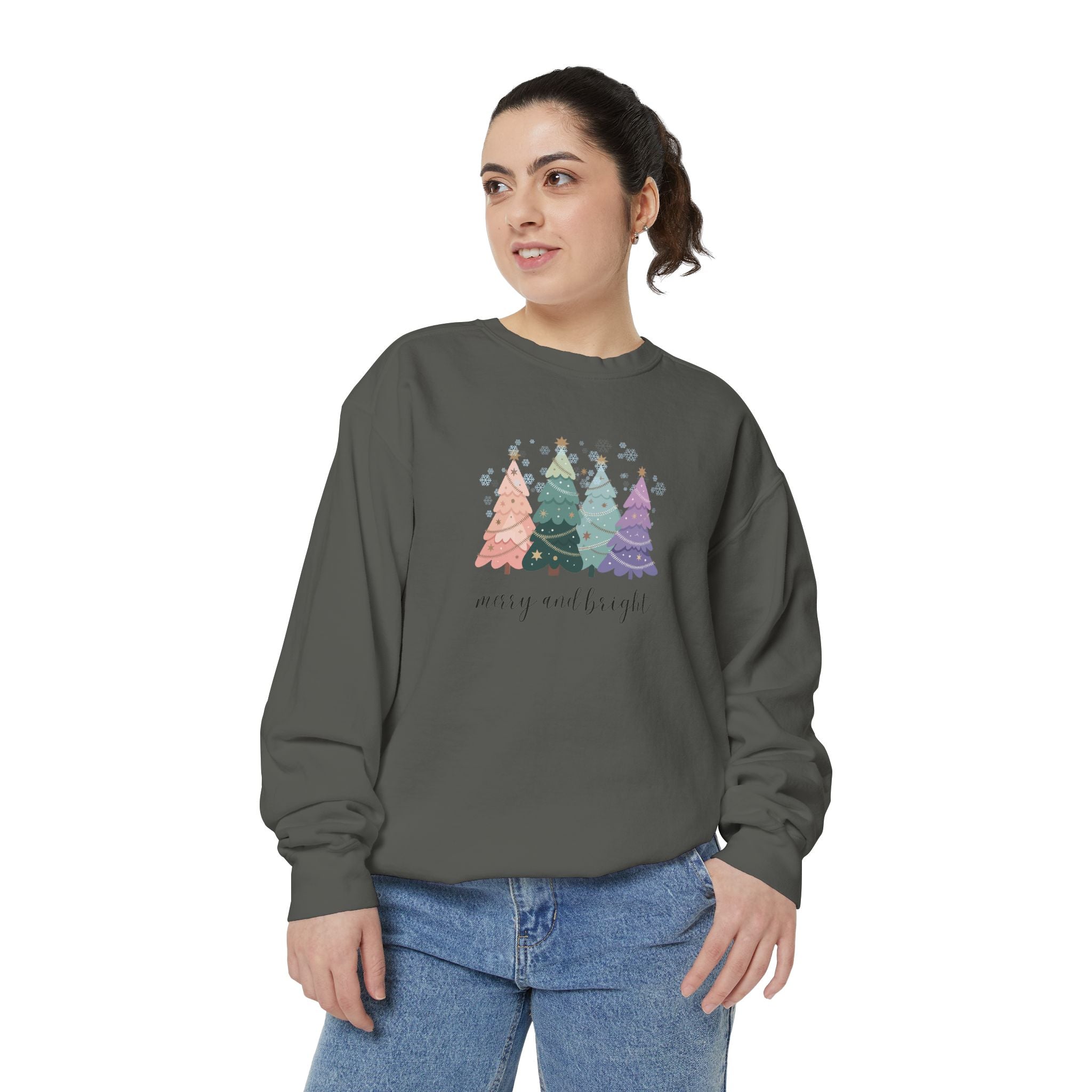 Merry & Bright Colorful Trees Unisex Garment-Dyed Sweatshirt