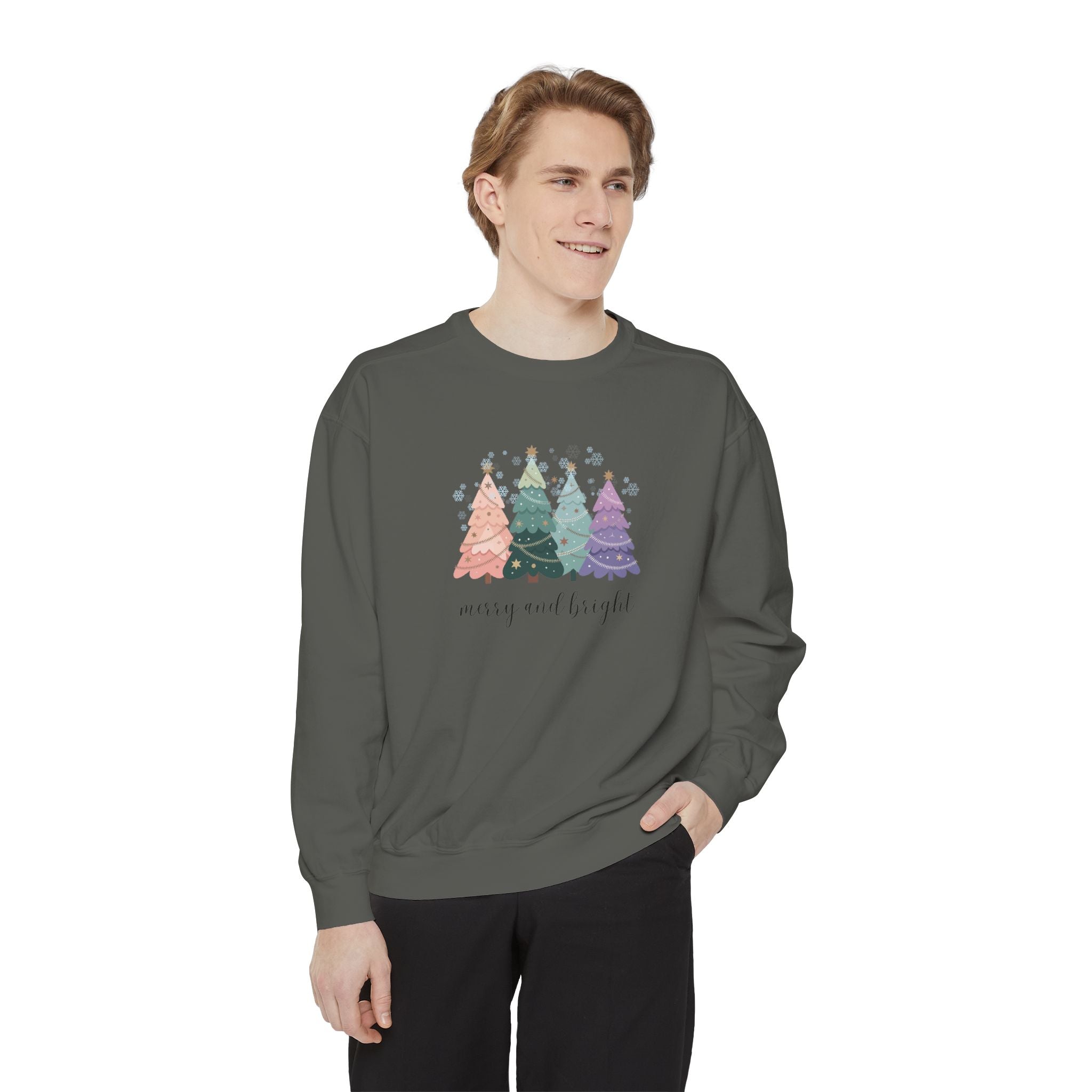 Merry & Bright Colorful Trees Unisex Garment-Dyed Sweatshirt