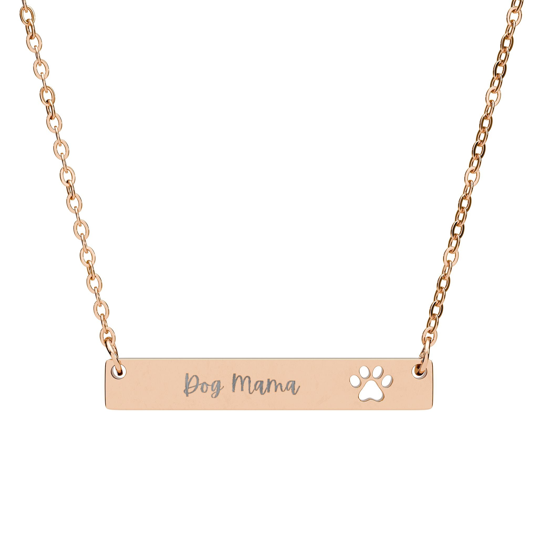 Dog Mama Engravable Paw Cutout Bar Necklace — Pet Memorial or Gift