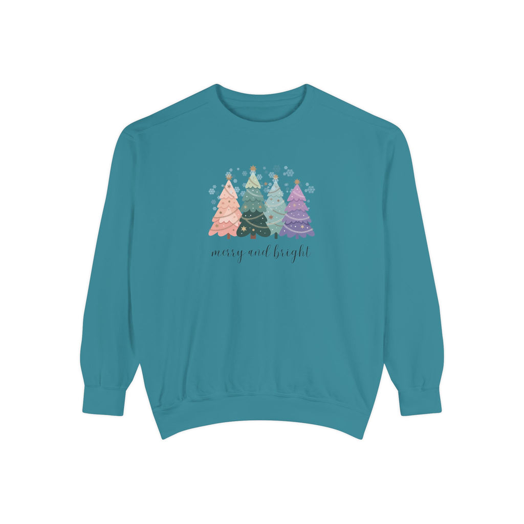 Merry & Bright Colorful Trees Unisex Garment-Dyed Sweatshirt