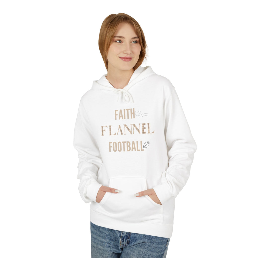 Faith Flannel Football Hoodie | Cozy Unisex Fleece for Fall Gatherings, Game Days, Thanksgiving, Faith-Based Apparel