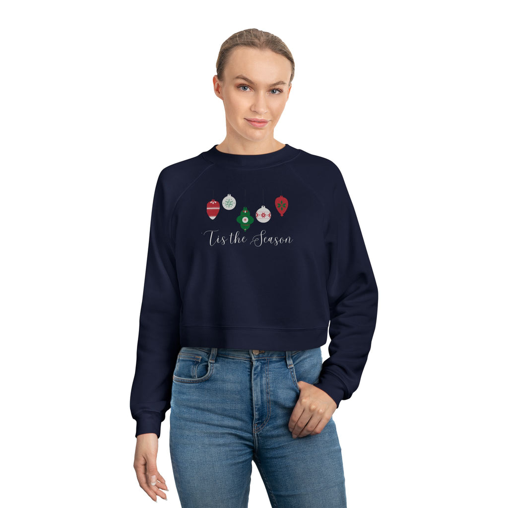 'Tis the Season Cropped Holiday Fleece Pullover with Festive Ornaments