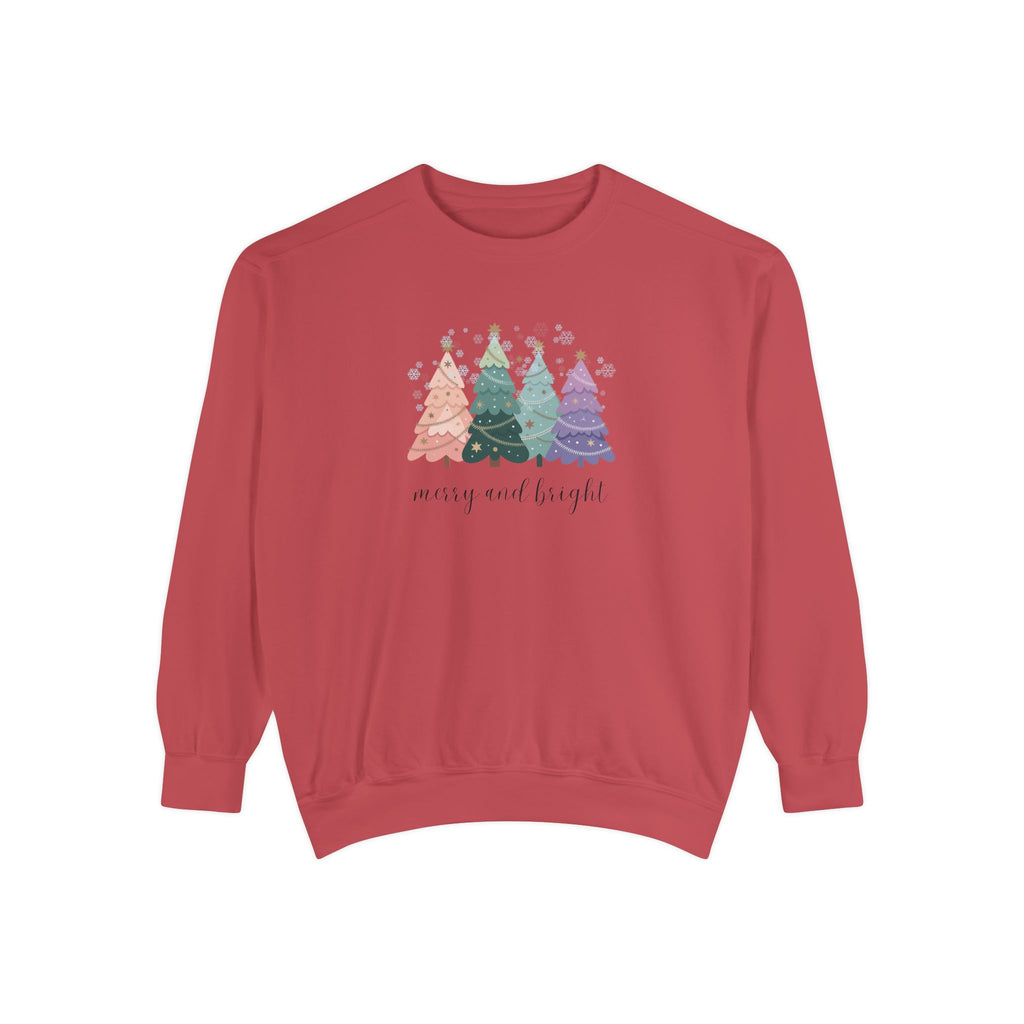 Merry & Bright Colorful Trees Unisex Garment-Dyed Sweatshirt