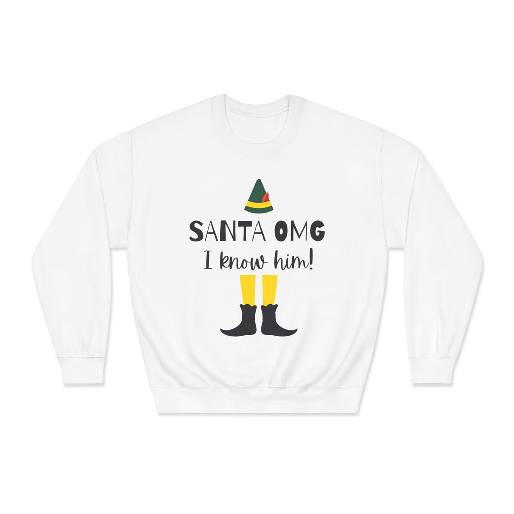 "Santa OMG I Know Him!" Elf Holiday Crewneck Sweatshirt