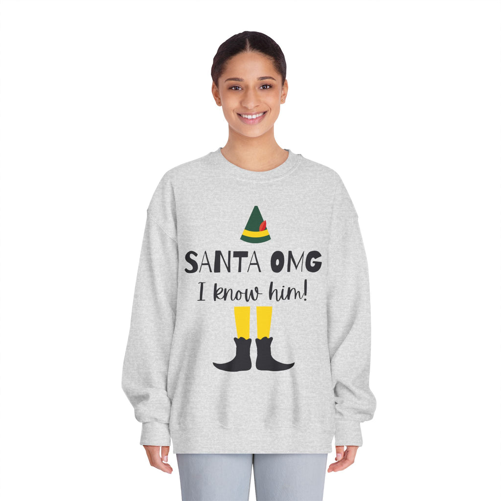 "Santa OMG I Know Him!" Elf Holiday Crewneck Sweatshirt