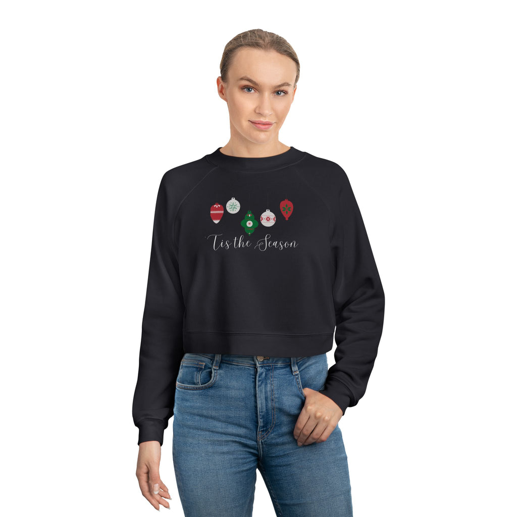 'Tis the Season Cropped Holiday Fleece Pullover with Festive Ornaments