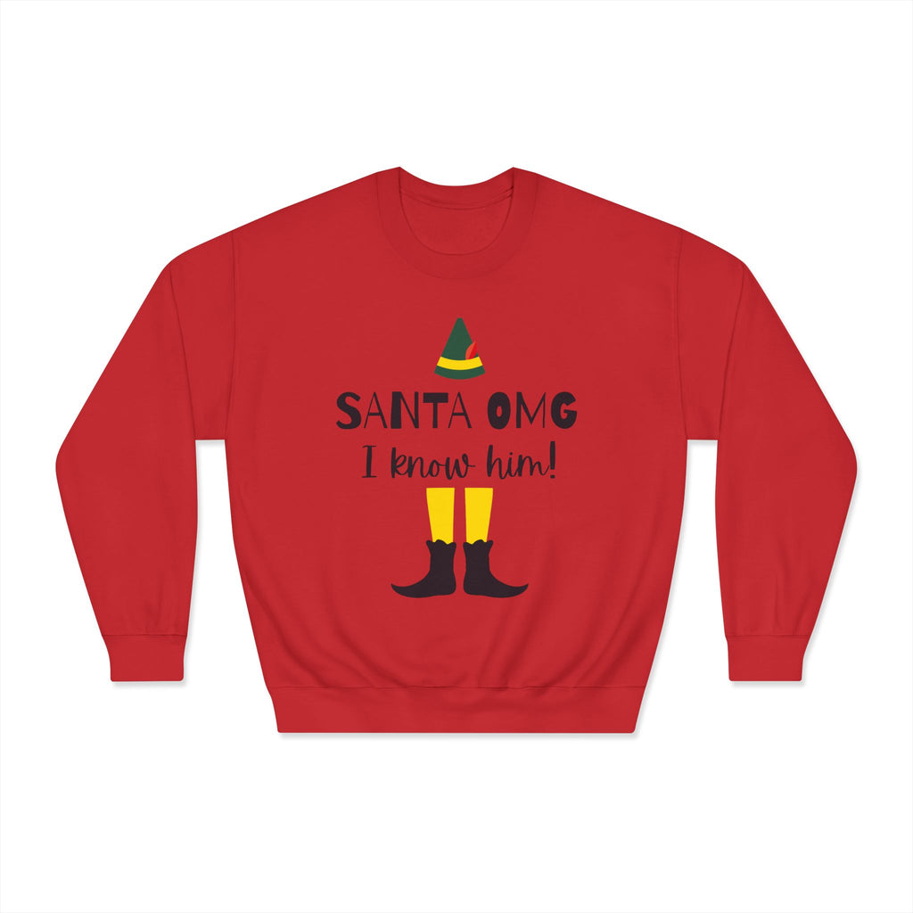 "Santa OMG I Know Him!" Elf Holiday Crewneck Sweatshirt