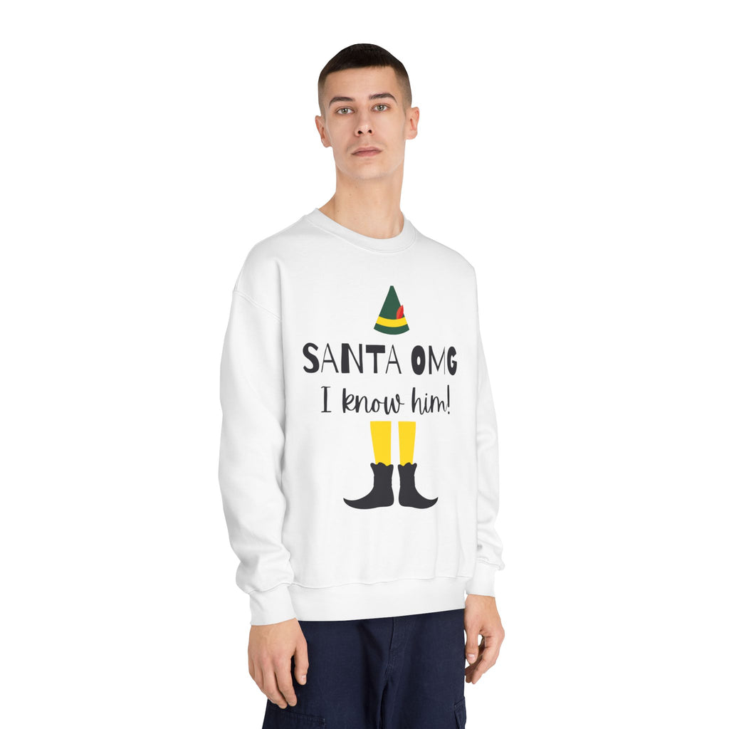 "Santa OMG I Know Him!" Elf Holiday Crewneck Sweatshirt