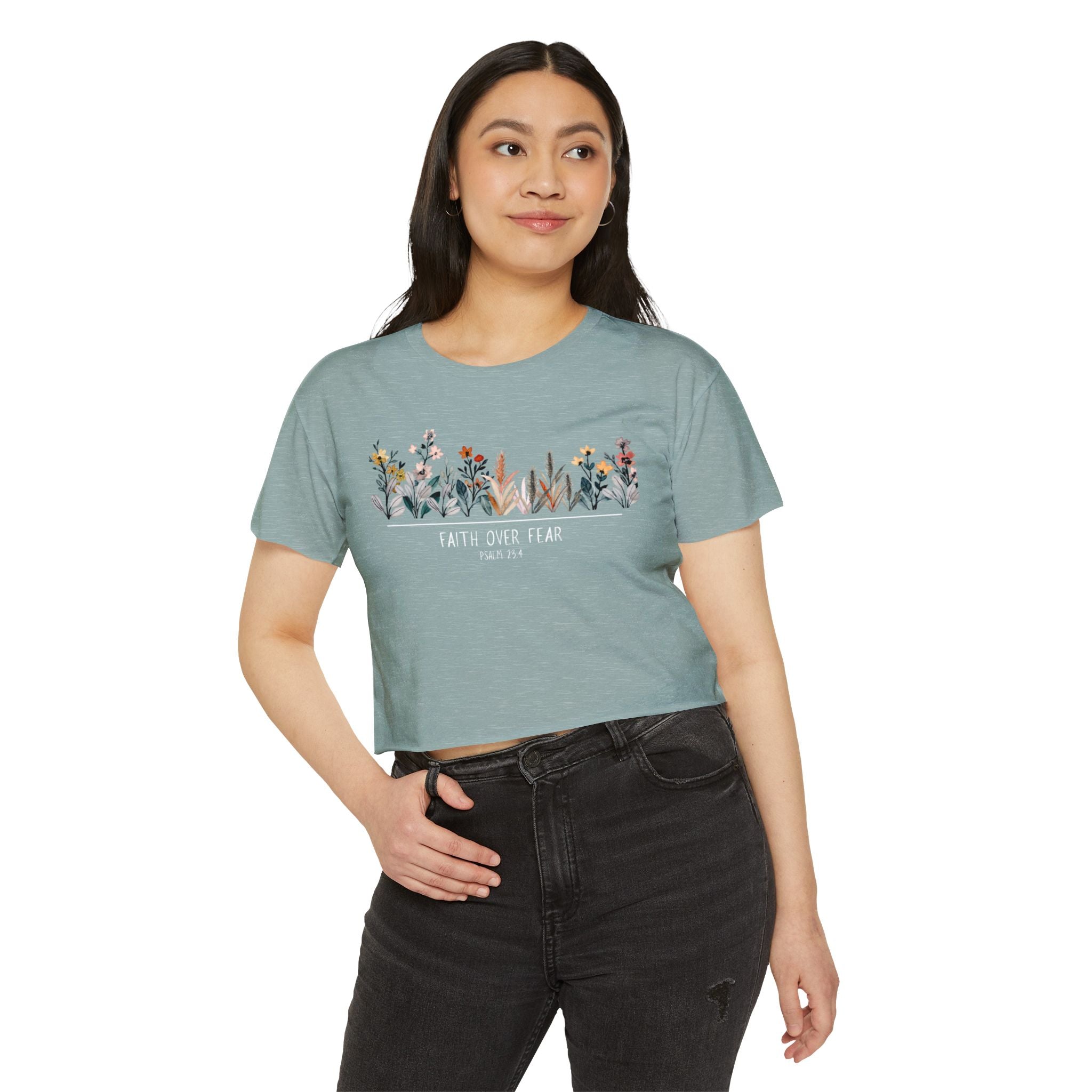 Floral Faith Over Fear Women's Crop Top