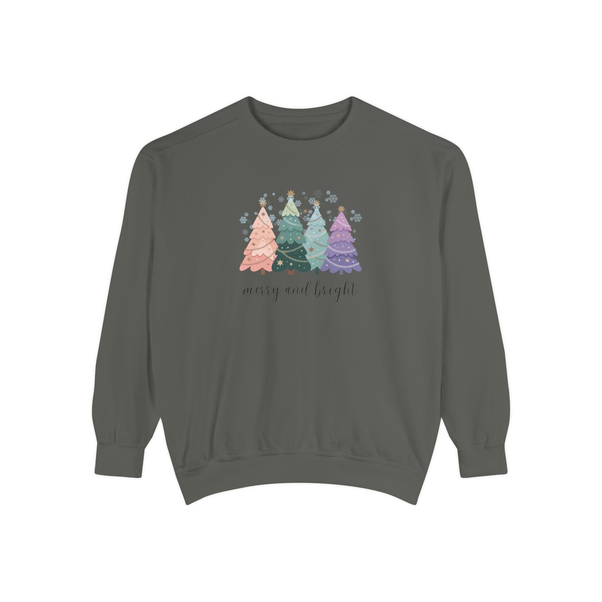 Merry & Bright Colorful Trees Unisex Garment-Dyed Sweatshirt