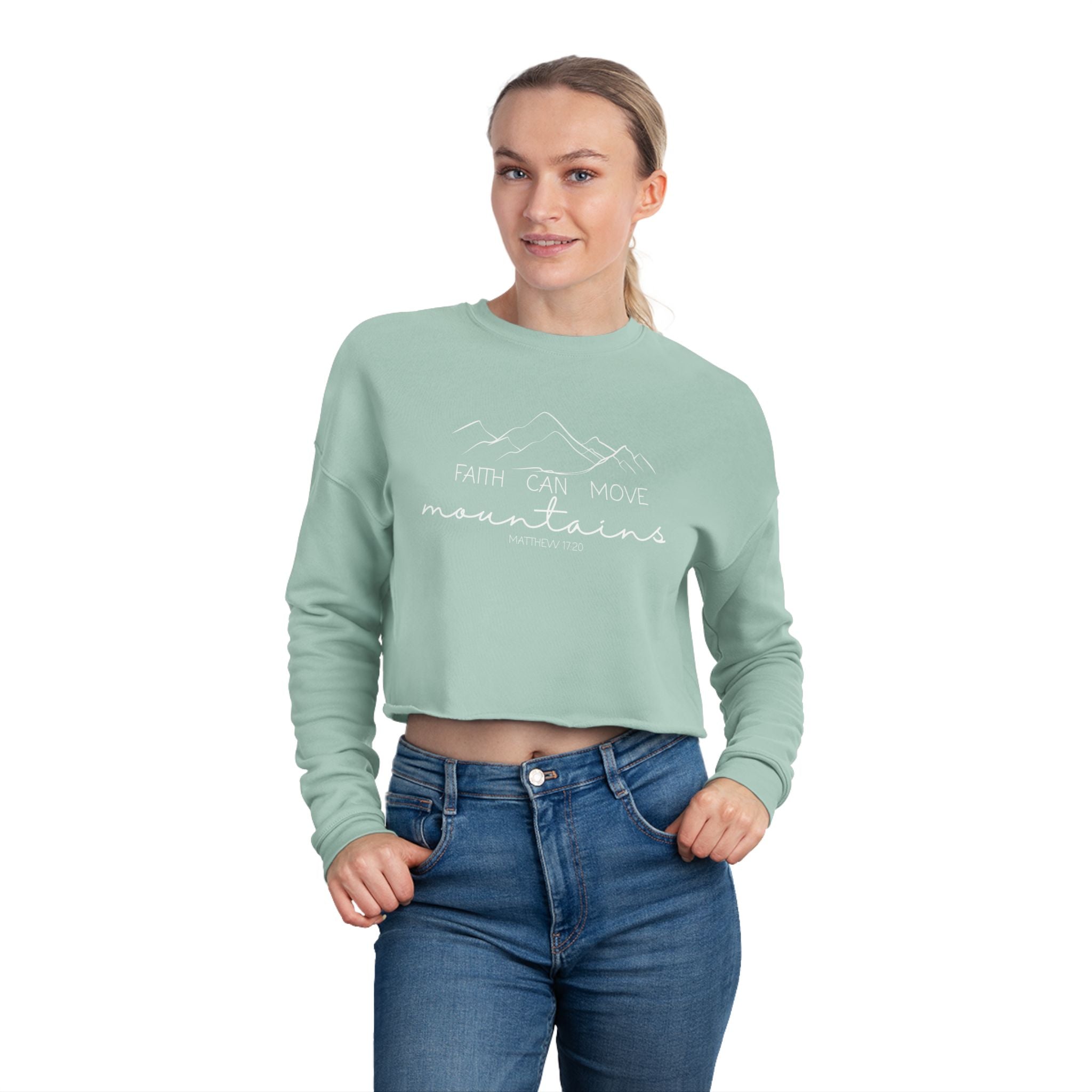 Faith Can Move Mountains Women's Cropped Sweatshirt | Inspirational Activewear