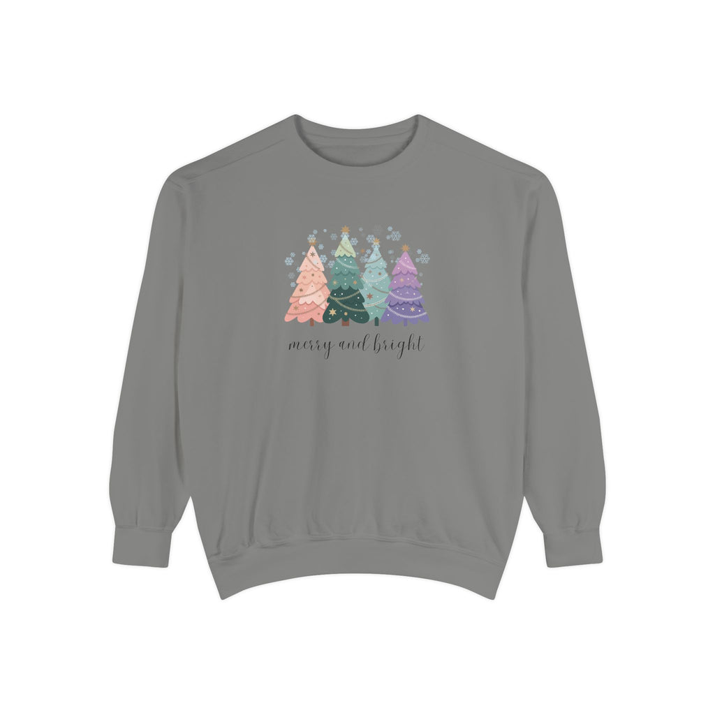 Merry & Bright Colorful Trees Unisex Garment-Dyed Sweatshirt