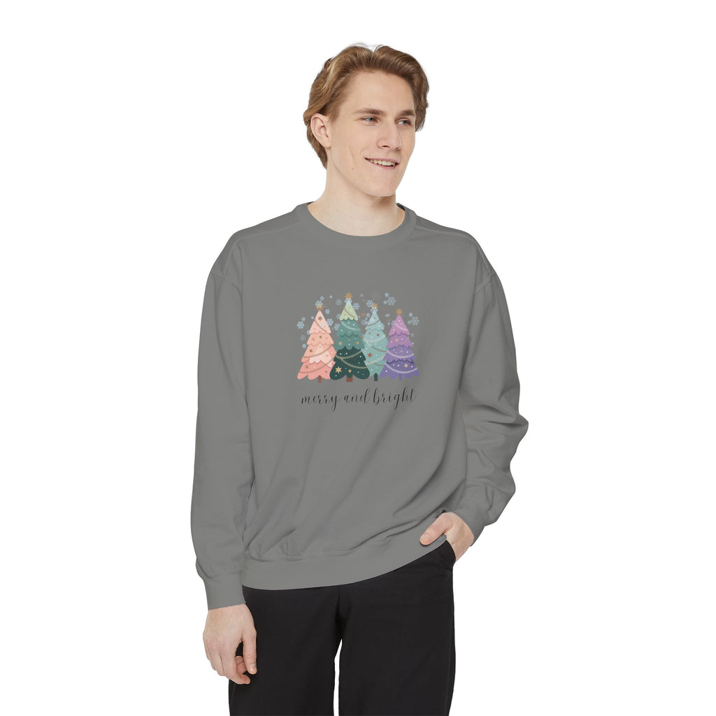 Merry & Bright Colorful Trees Unisex Garment-Dyed Sweatshirt