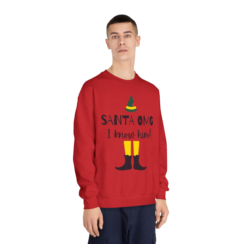 "Santa OMG I Know Him!" Elf Holiday Crewneck Sweatshirt