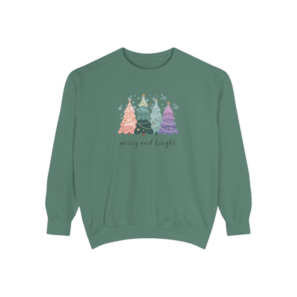 Merry & Bright Colorful Trees Unisex Garment-Dyed Sweatshirt