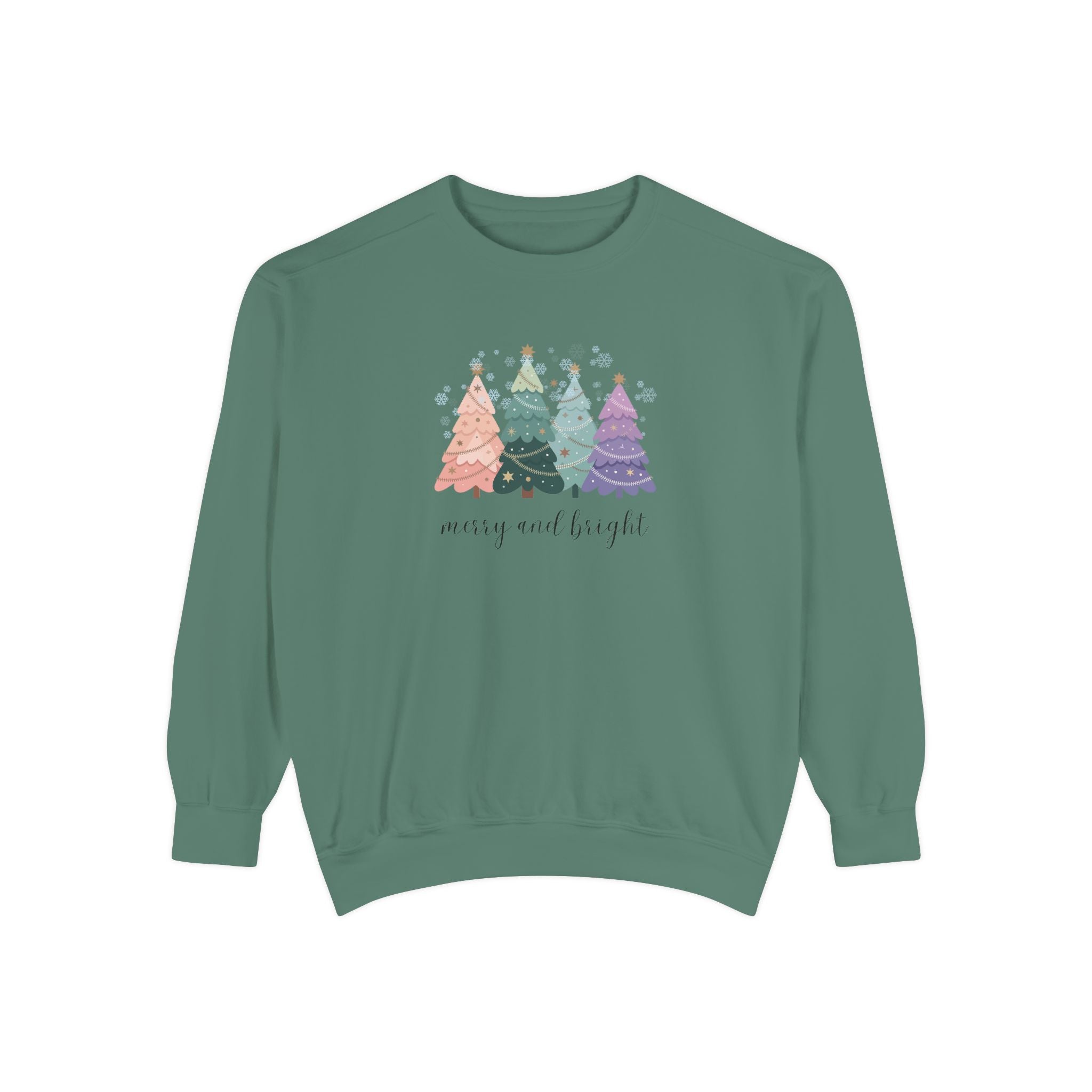 Merry & Bright Colorful Trees Unisex Garment-Dyed Sweatshirt