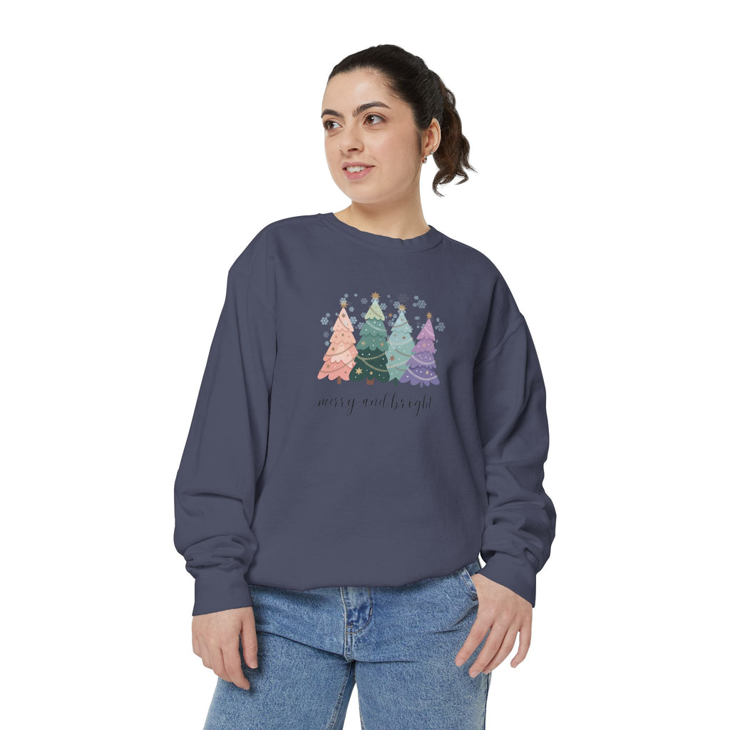 Merry & Bright Colorful Trees Unisex Garment-Dyed Sweatshirt