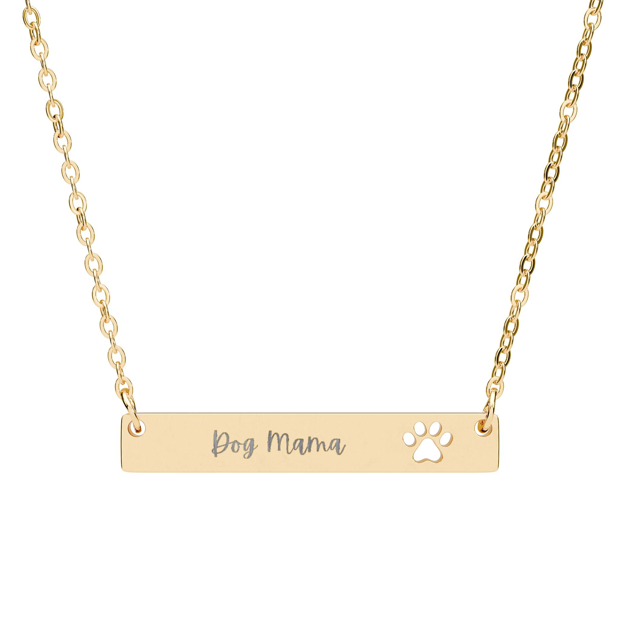Dog Mama Engravable Paw Cutout Bar Necklace — Pet Memorial or Gift