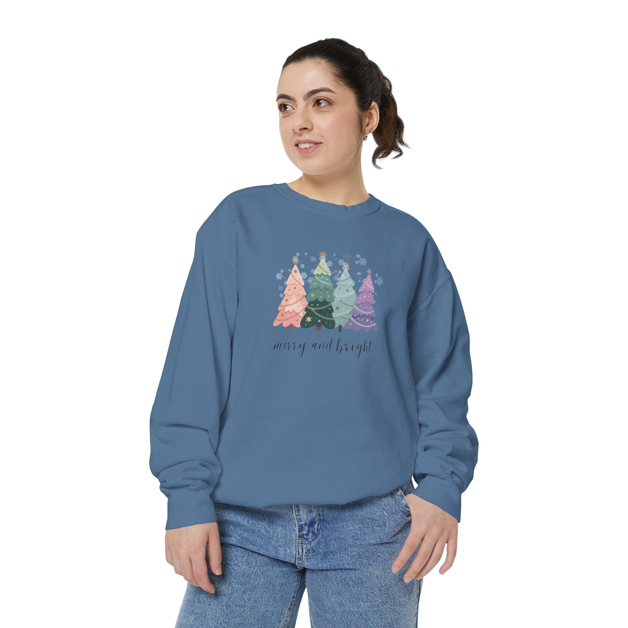 Merry & Bright Colorful Trees Unisex Garment-Dyed Sweatshirt