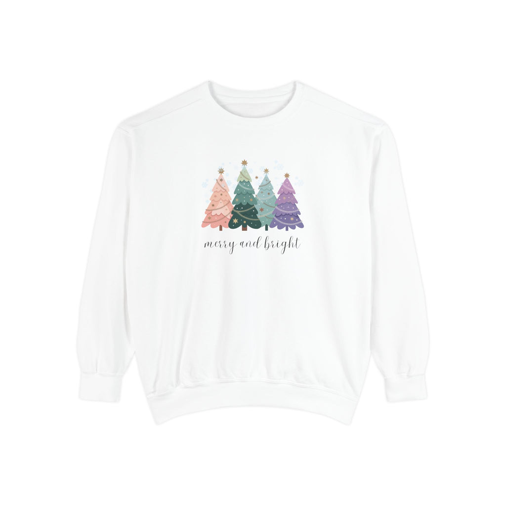 Merry & Bright Colorful Trees Unisex Garment-Dyed Sweatshirt