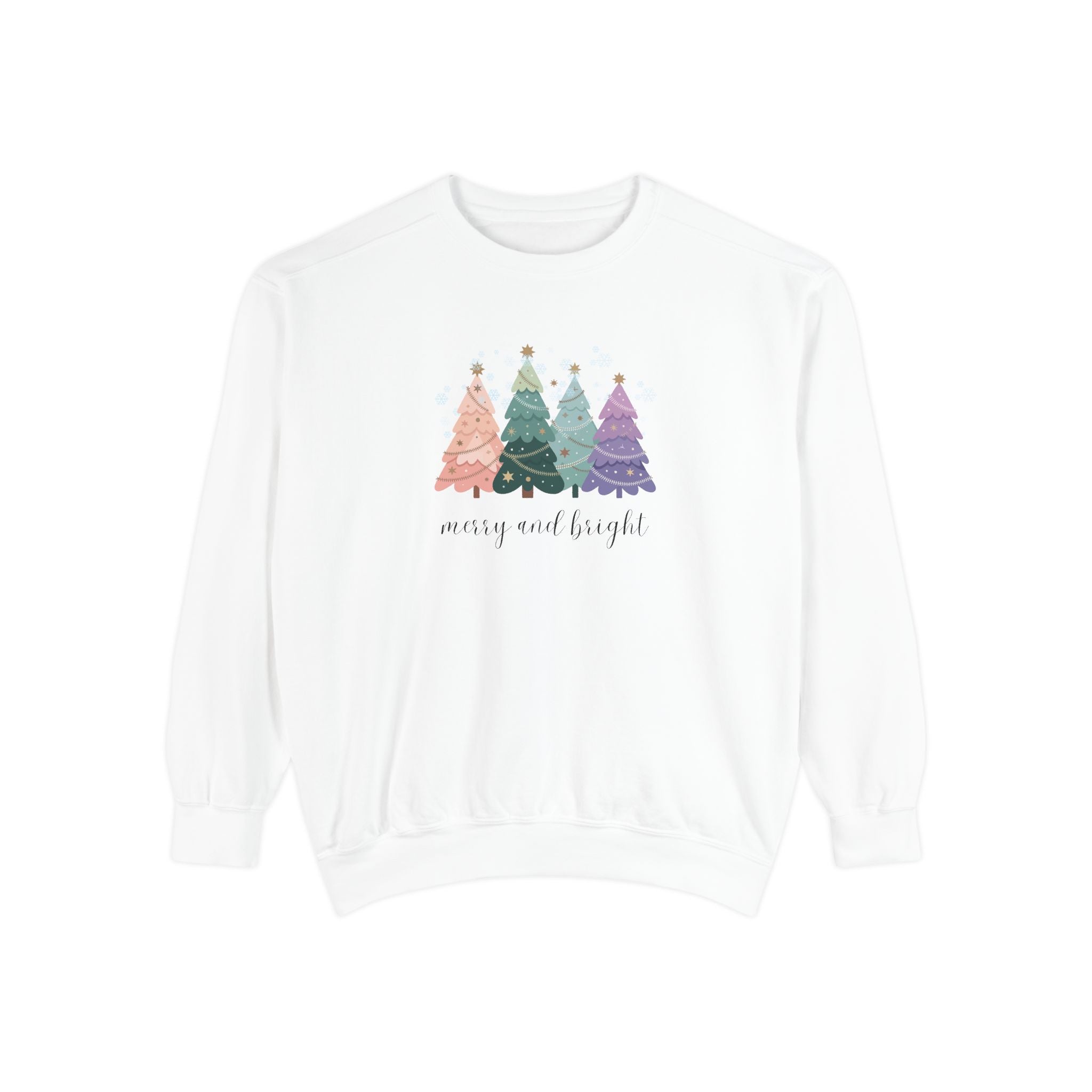 Merry & Bright Colorful Trees Unisex Garment-Dyed Sweatshirt