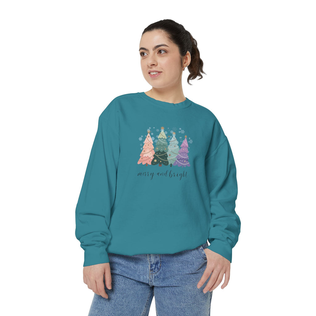 Merry & Bright Colorful Trees Unisex Garment-Dyed Sweatshirt