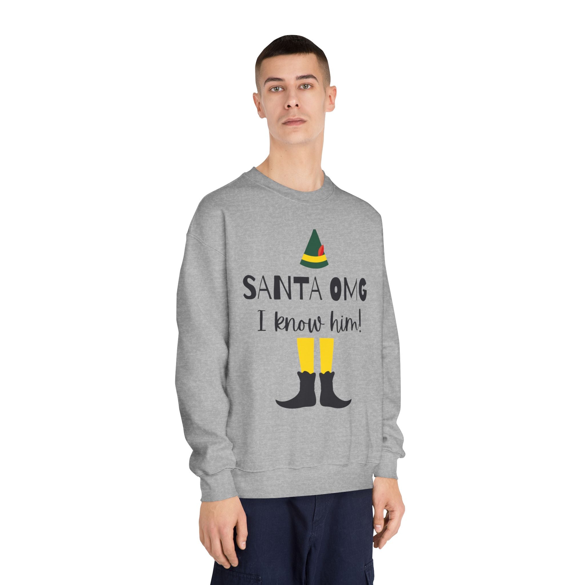 "Santa OMG I Know Him!" Elf Holiday Crewneck Sweatshirt