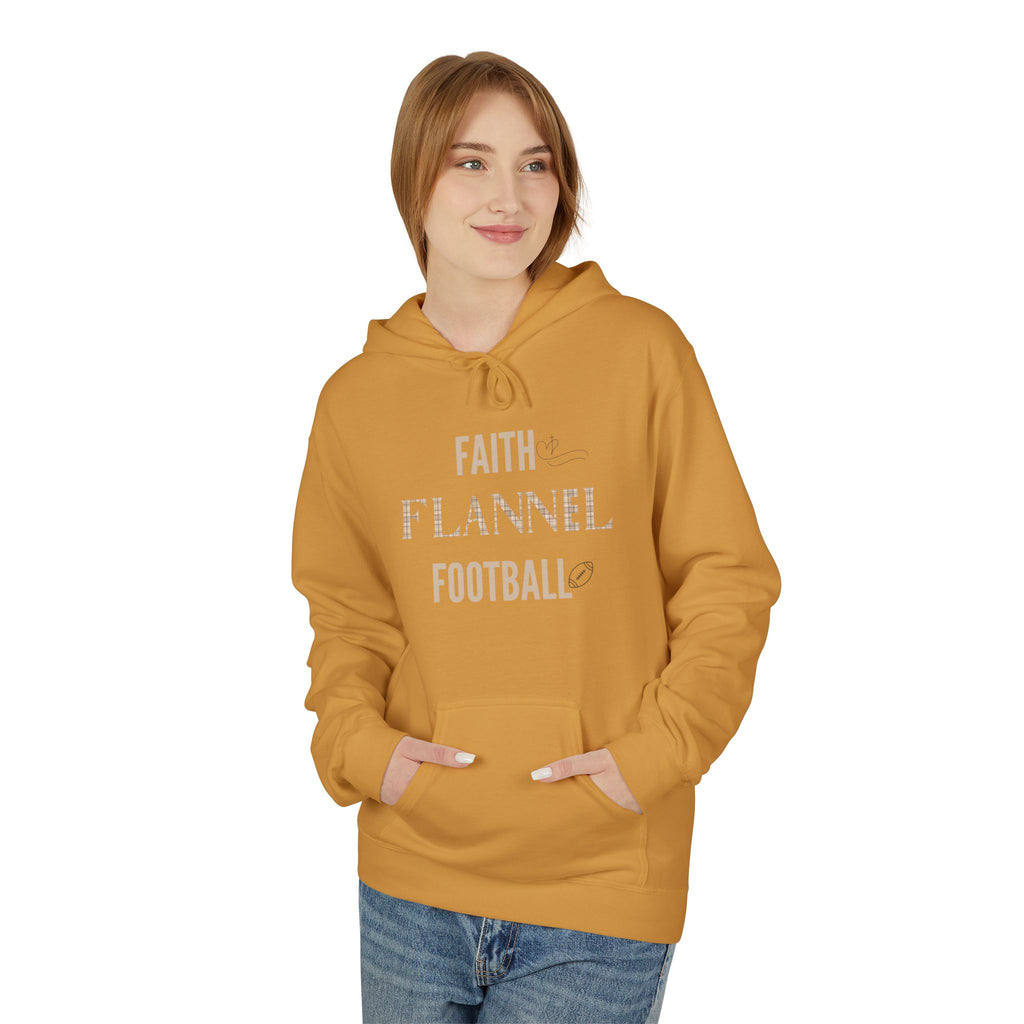 Faith Flannel Football Hoodie | Cozy Unisex Fleece for Fall Gatherings, Game Days, Thanksgiving, Faith-Based Apparel