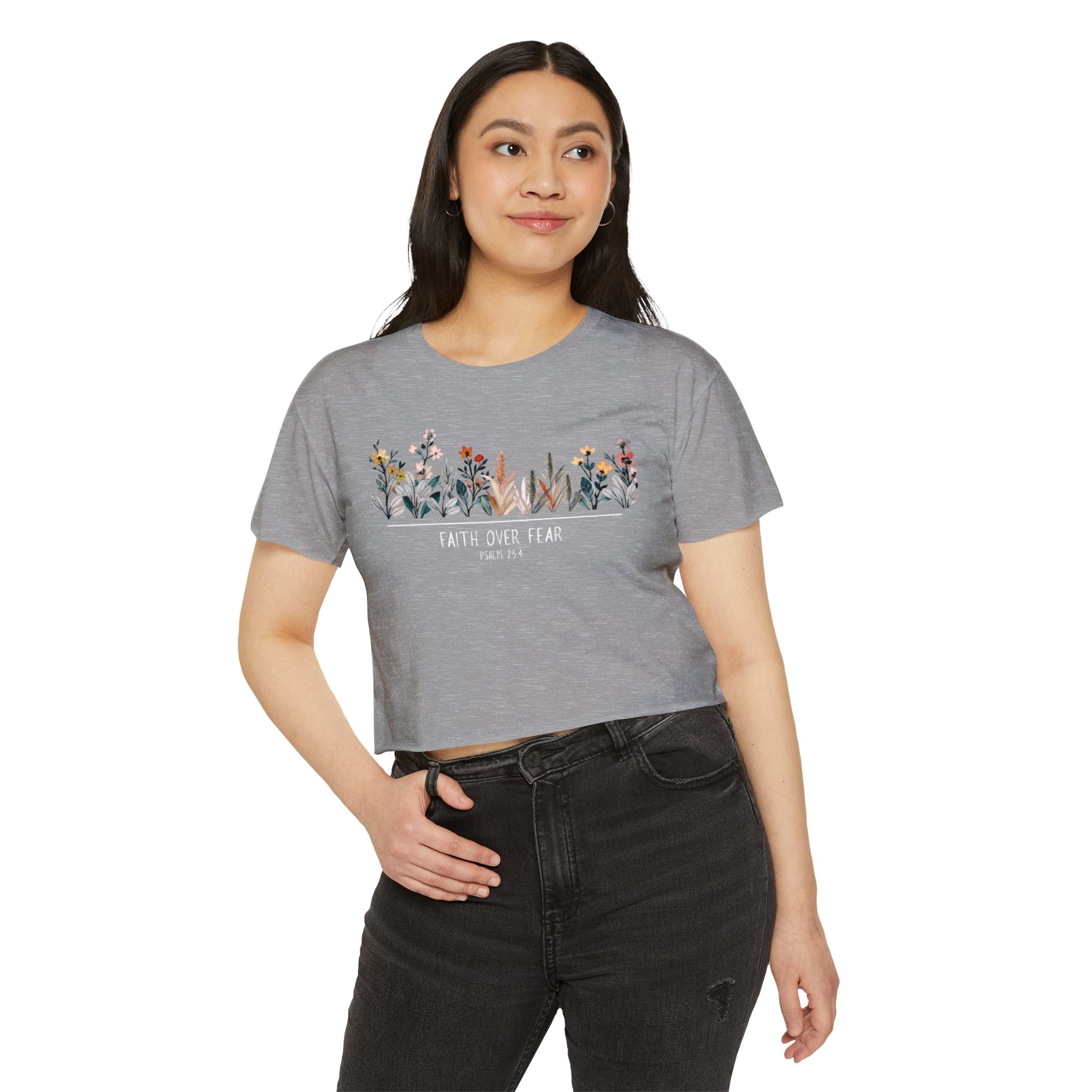 Floral Faith Over Fear Women's Crop Top
