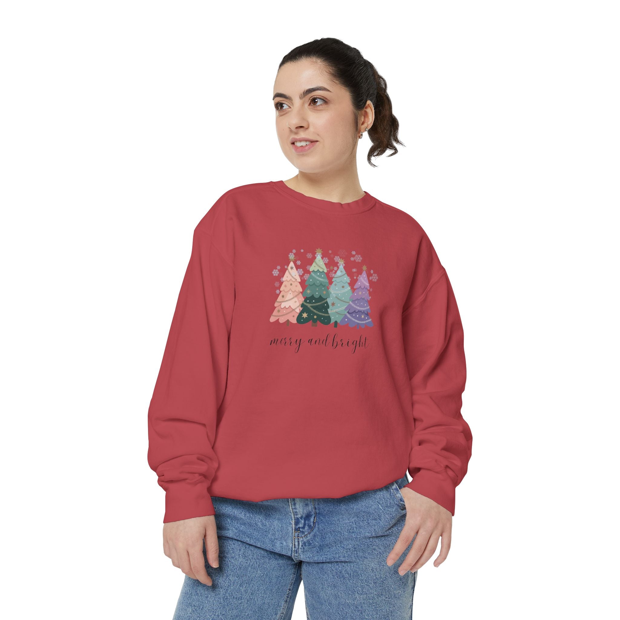 Merry & Bright Colorful Trees Unisex Garment-Dyed Sweatshirt