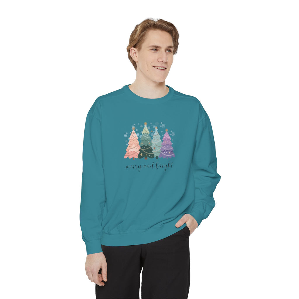 Merry & Bright Colorful Trees Unisex Garment-Dyed Sweatshirt