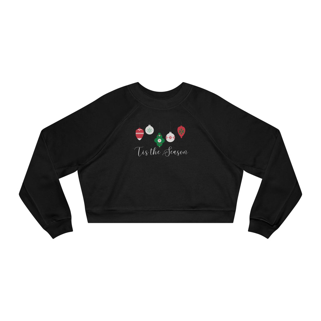 'Tis the Season Cropped Holiday Fleece Pullover with Festive Ornaments