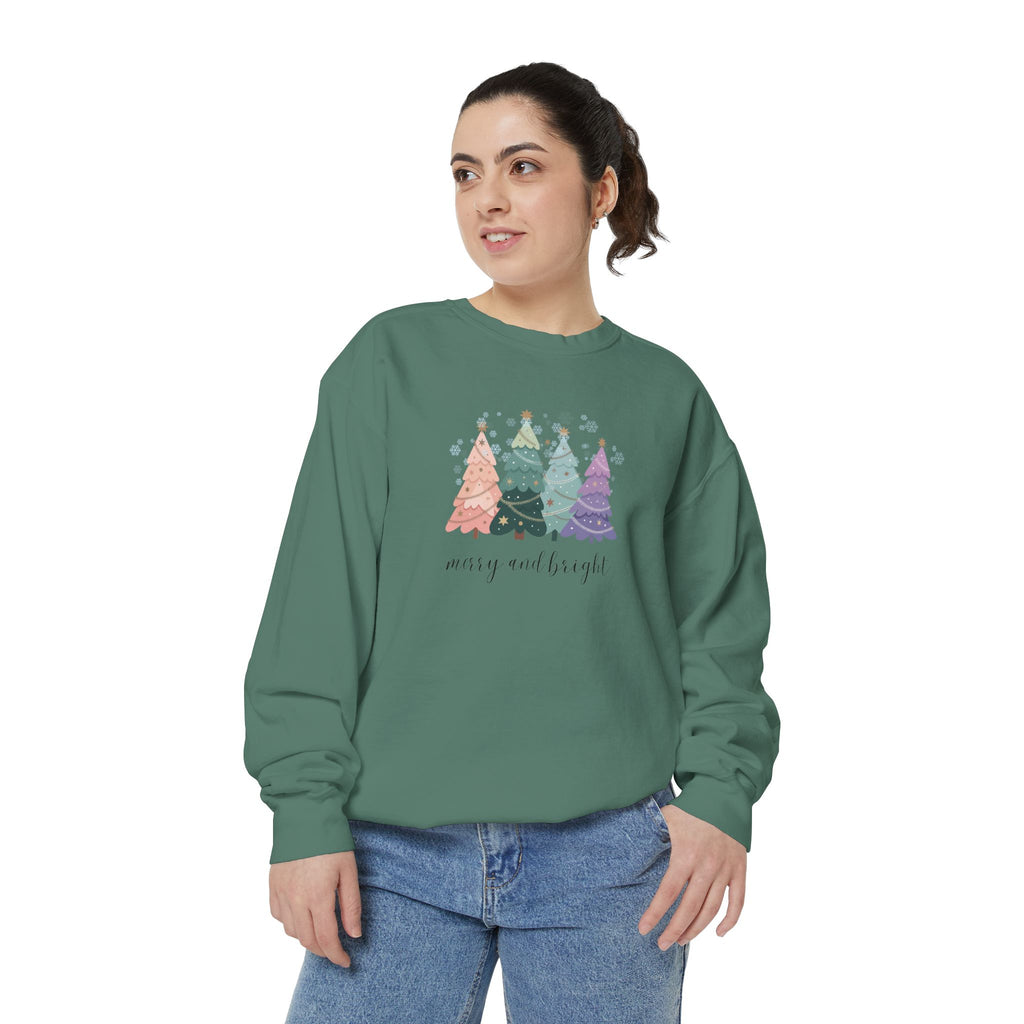 Merry & Bright Colorful Trees Unisex Garment-Dyed Sweatshirt