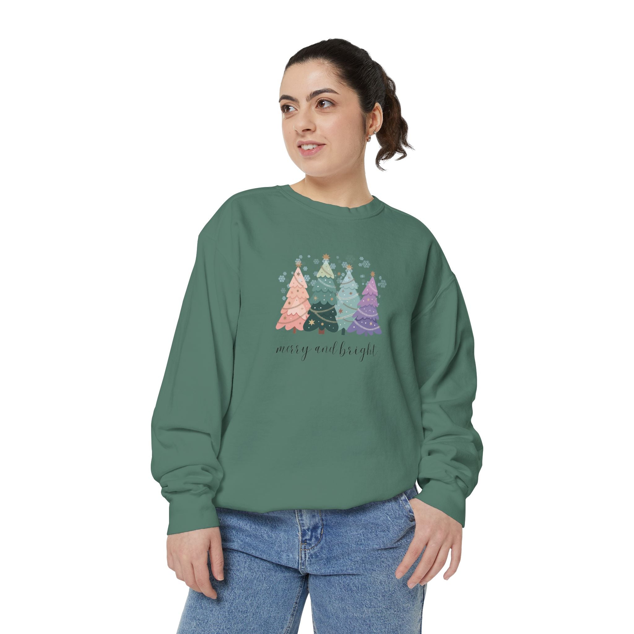 Merry & Bright Colorful Trees Unisex Garment-Dyed Sweatshirt