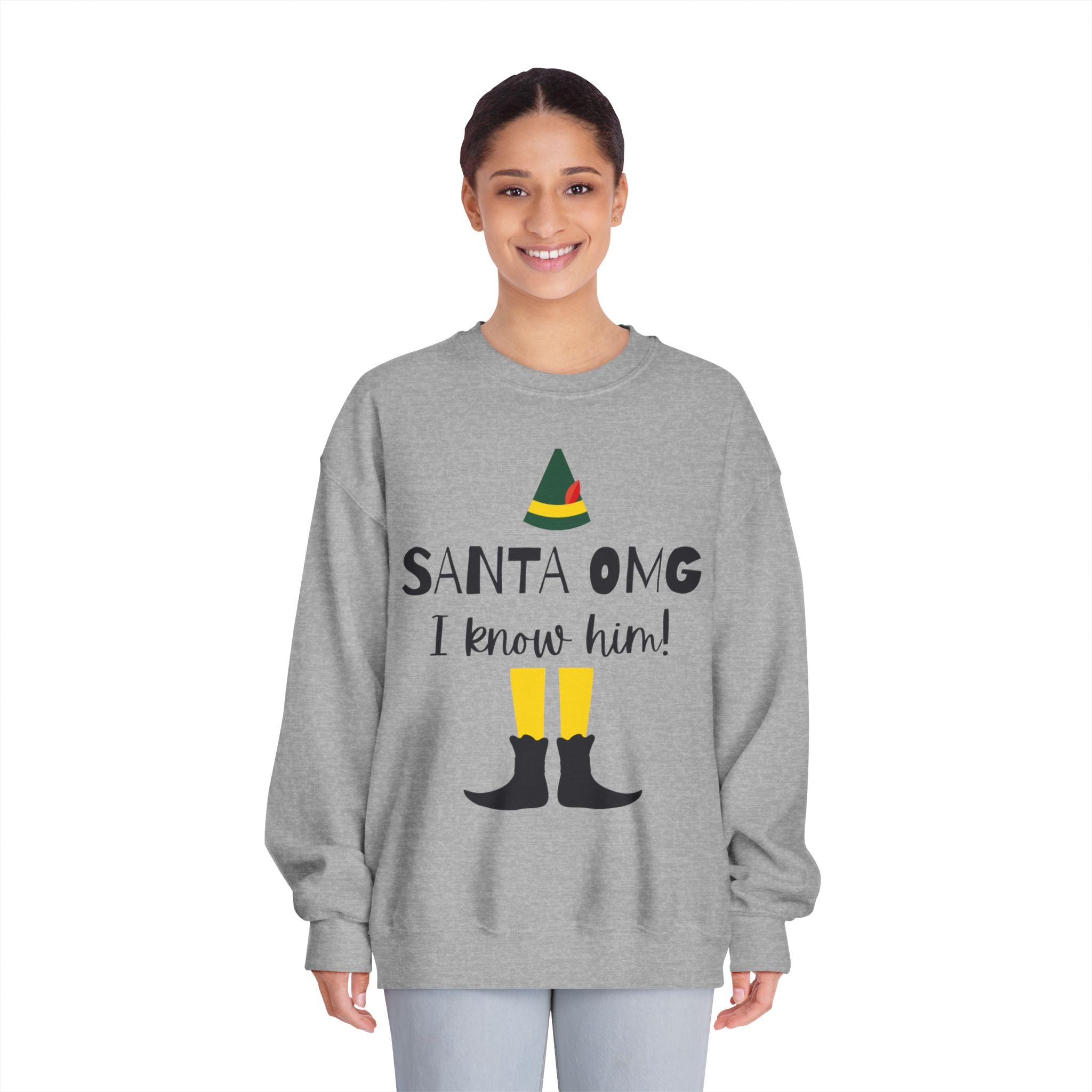 "Santa OMG I Know Him!" Elf Holiday Crewneck Sweatshirt