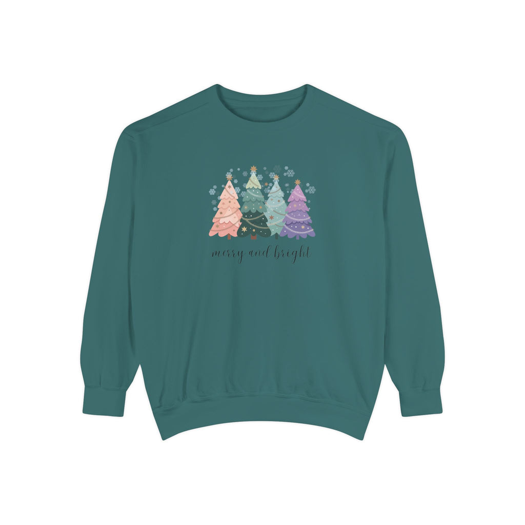 Merry & Bright Colorful Trees Unisex Garment-Dyed Sweatshirt
