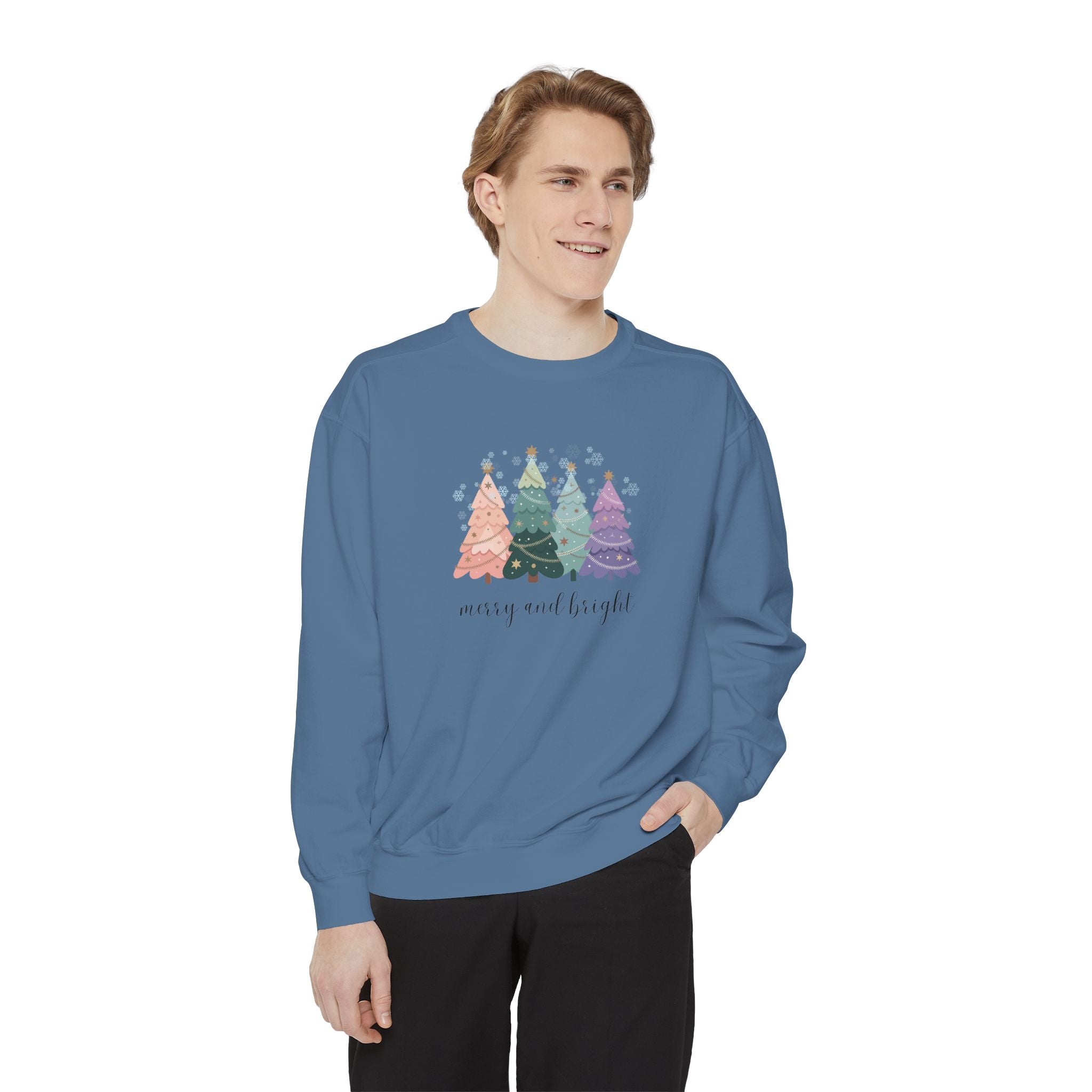 Merry & Bright Colorful Trees Unisex Garment-Dyed Sweatshirt