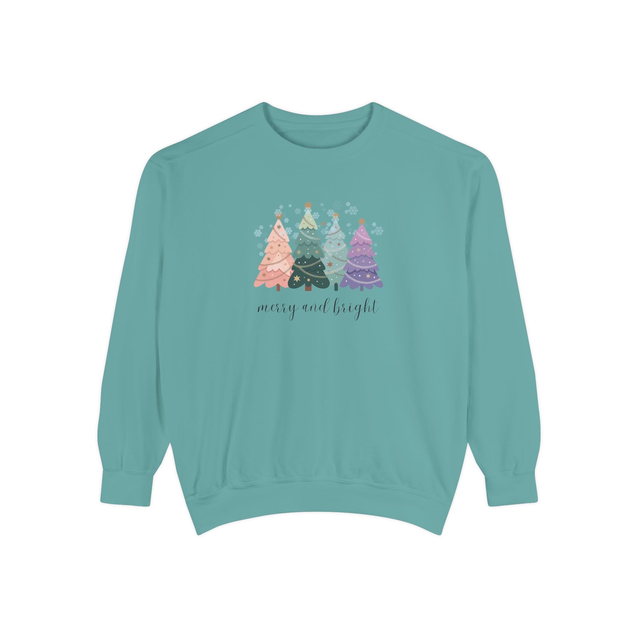 Merry & Bright Colorful Trees Unisex Garment-Dyed Sweatshirt