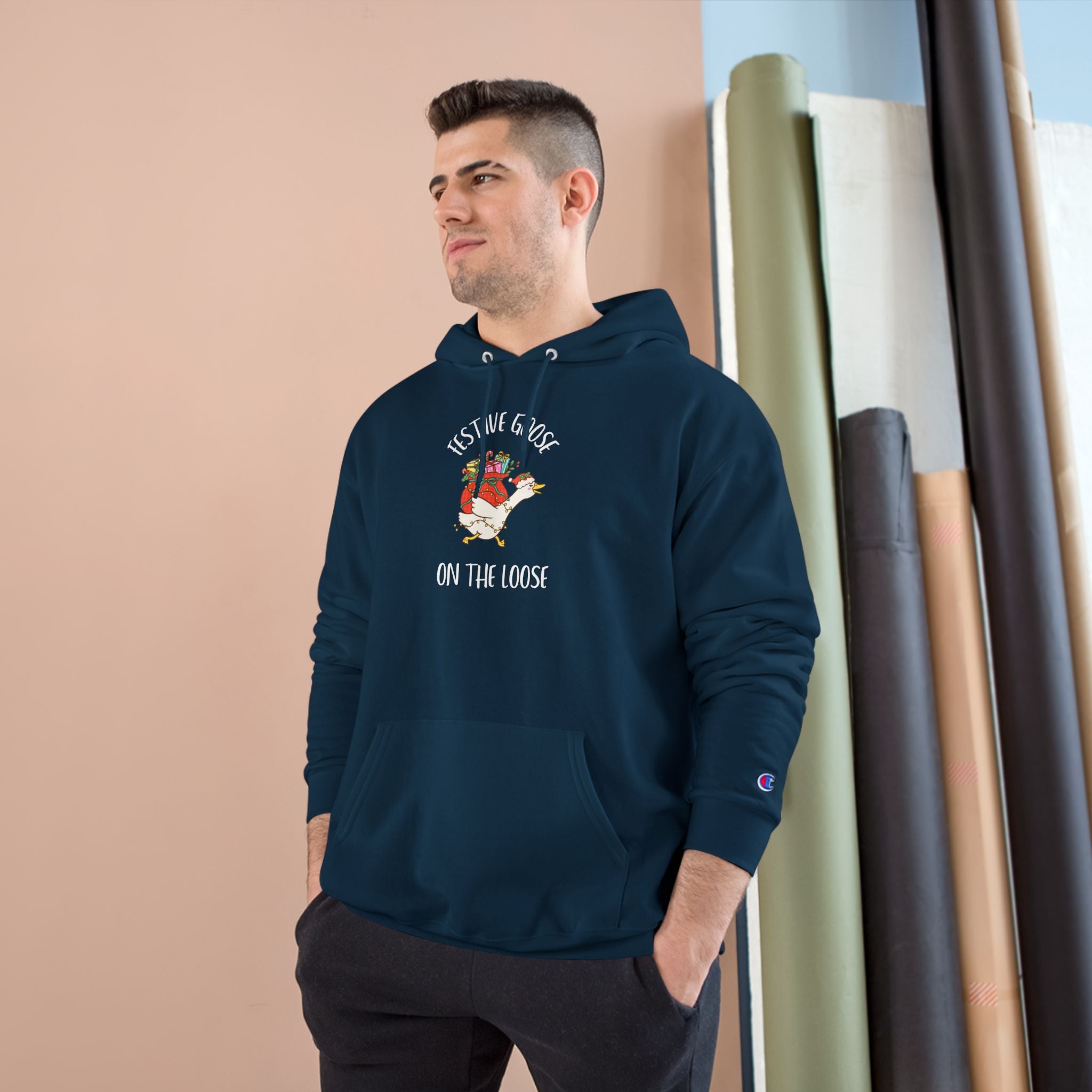 Festive Goose On The Loose Champion Hoodie