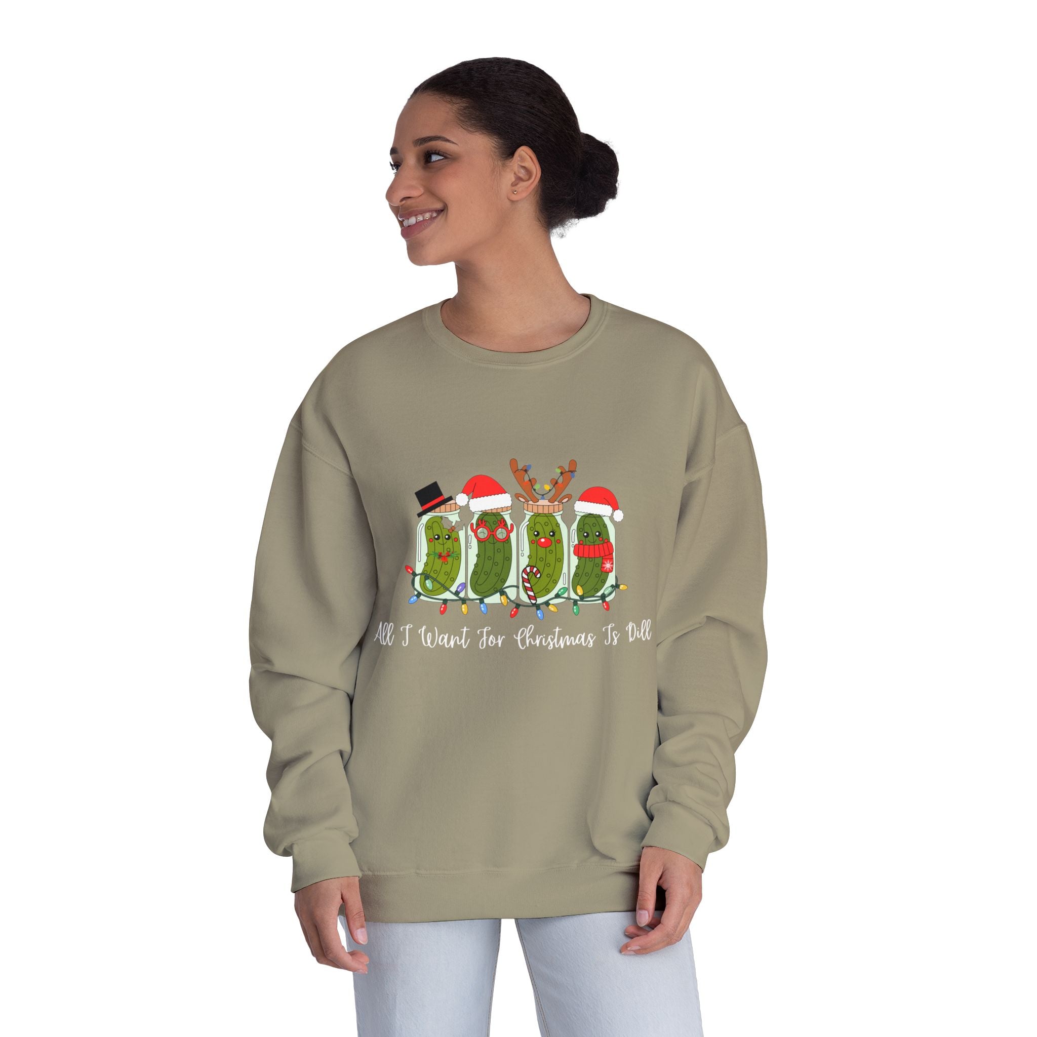 All I Want For Christmas Is Dill- Pickle Crewneck Sweatshirt — Festive Pickle Family Holiday Sweater