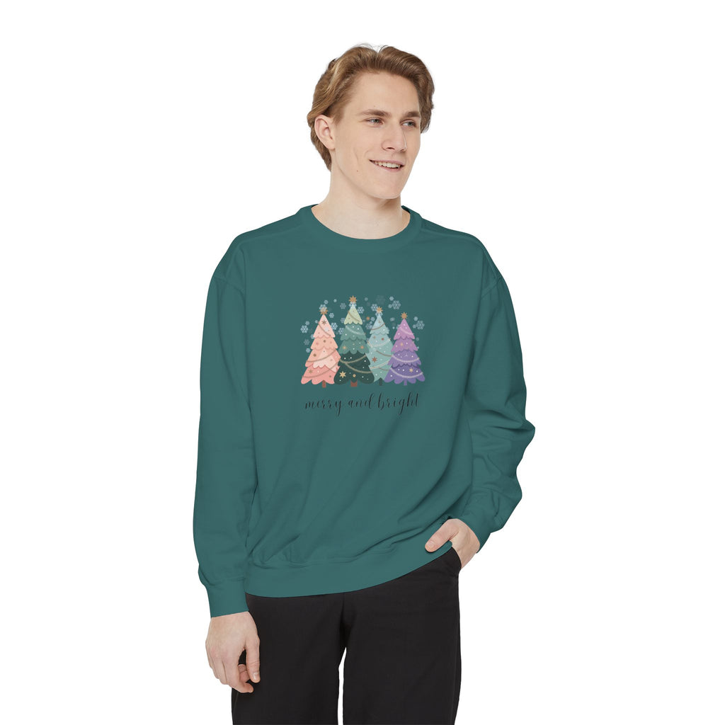 Merry & Bright Colorful Trees Unisex Garment-Dyed Sweatshirt