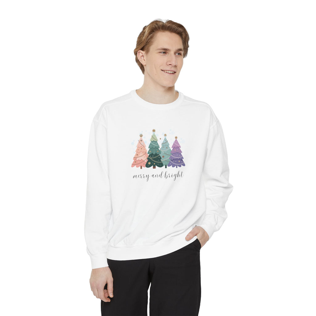 Merry & Bright Colorful Trees Unisex Garment-Dyed Sweatshirt