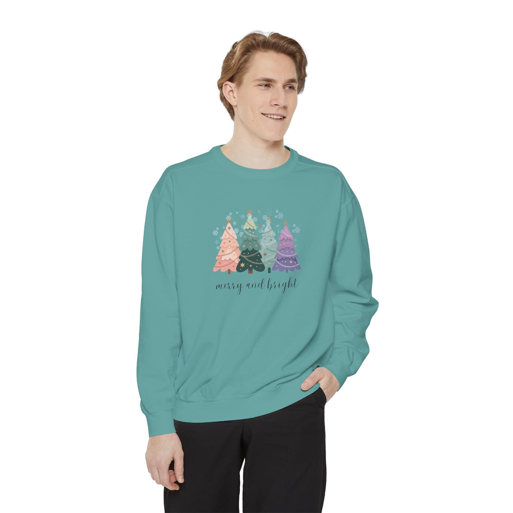 Merry & Bright Colorful Trees Unisex Garment-Dyed Sweatshirt