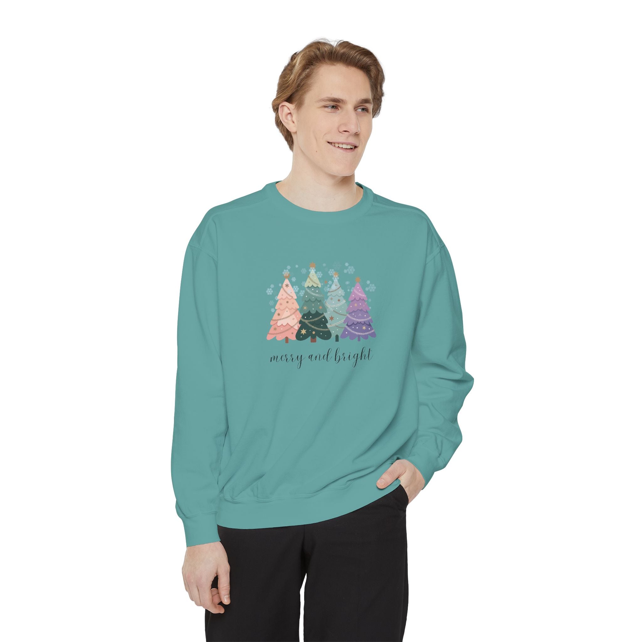 Merry & Bright Colorful Trees Unisex Garment-Dyed Sweatshirt