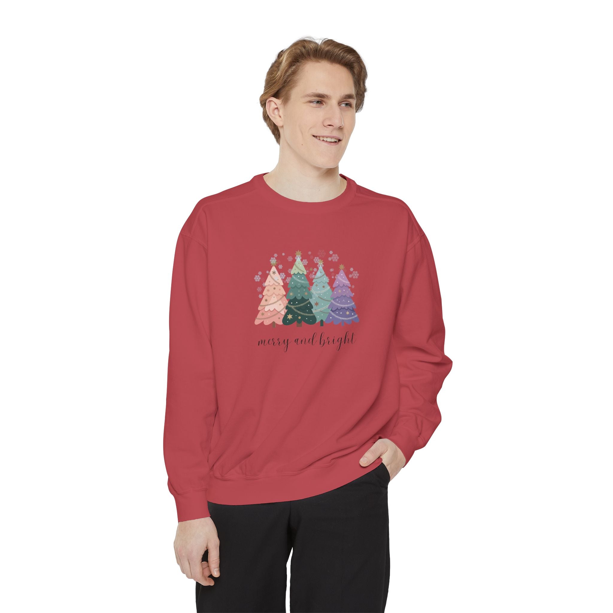 Merry & Bright Colorful Trees Unisex Garment-Dyed Sweatshirt