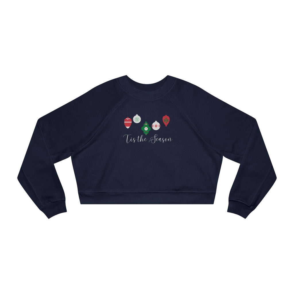'Tis the Season Cropped Holiday Fleece Pullover with Festive Ornaments